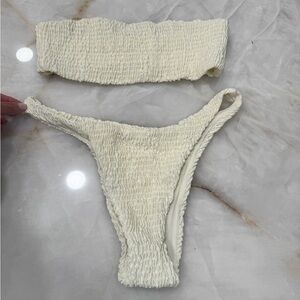 SOLID & STRIPED Ivory Ruched Bandeau Bikini Set